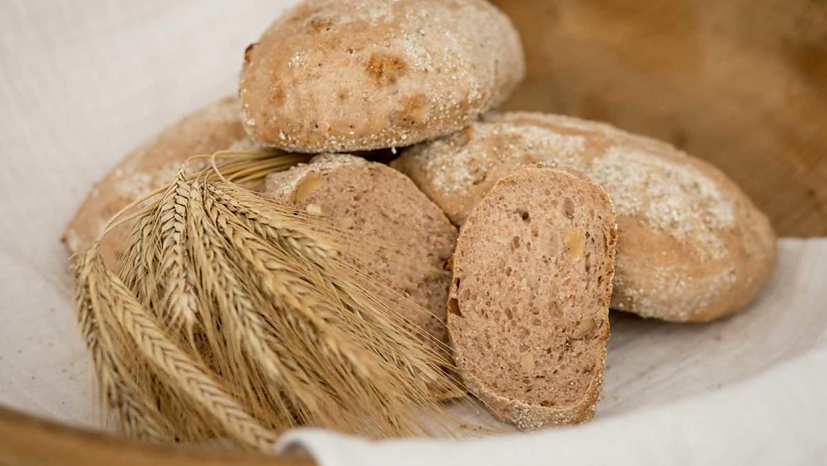 Notenbrood, gebakken van ons eigen graan in onze steenoven