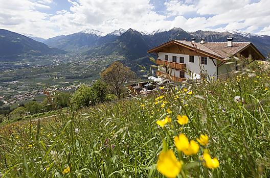 Zmailerhof mit Blick auf das Meraner Becken