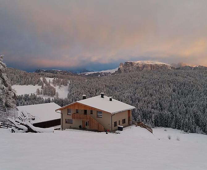 Winterse idylle met uitzicht op de Dolomieten