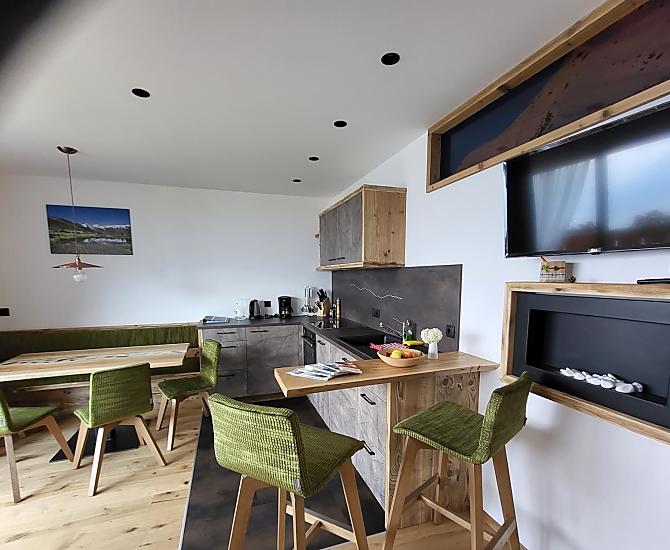 Keuken en woonkamer van het Waldesduft-appartement